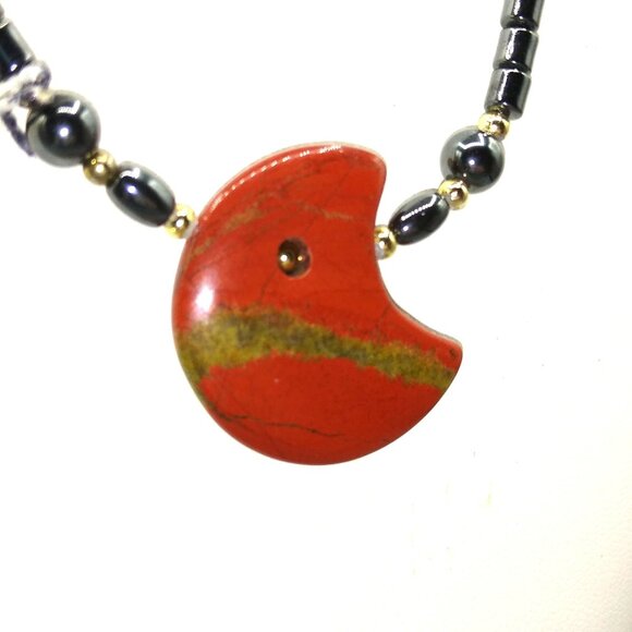 Vintage Hematite Abstract Modernist Choker, Stone Beads with Polished Red Jasper - Picture 3 of 4